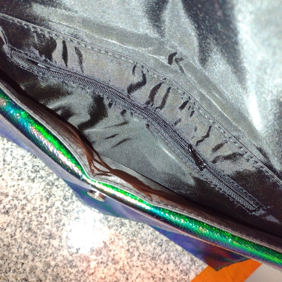 H&M Iridescent Blue Green Clutch/Messenger Handbag Purse with Strap - Picture 7 of 10